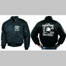 Anarcho Punk - Antifascist  - čierna zimná letecká bunda BOMBER Winter Jacket s límcom, typ CWU z pevného materiálu s masívnym zipsom na zapínanie 100% nylón